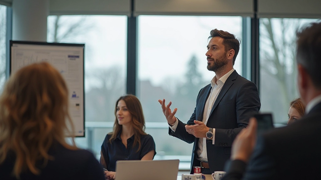 Professionele presentatietraining in Nederland, moderne conferentieruimte met sprekers